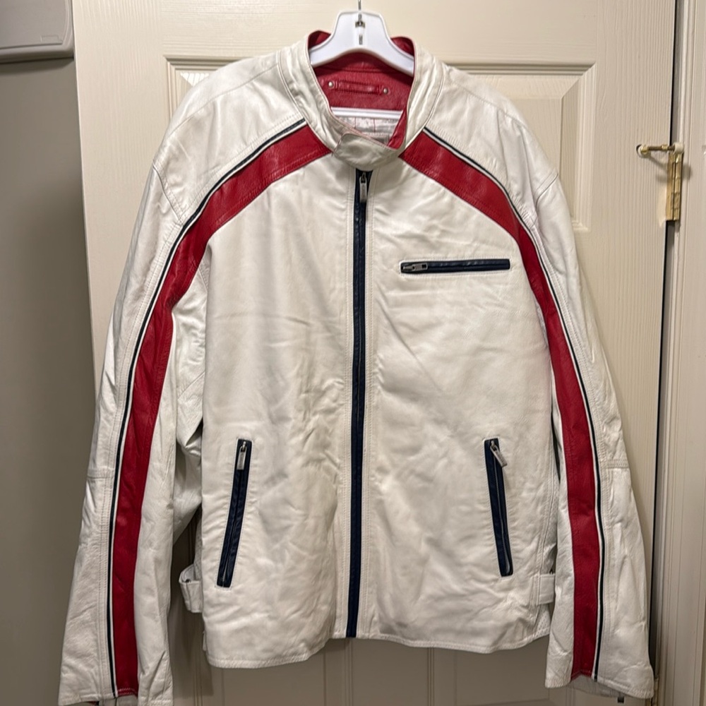 Vintage 90s Wilson's Leather M. Julian White & Red Chalk Line Jacket